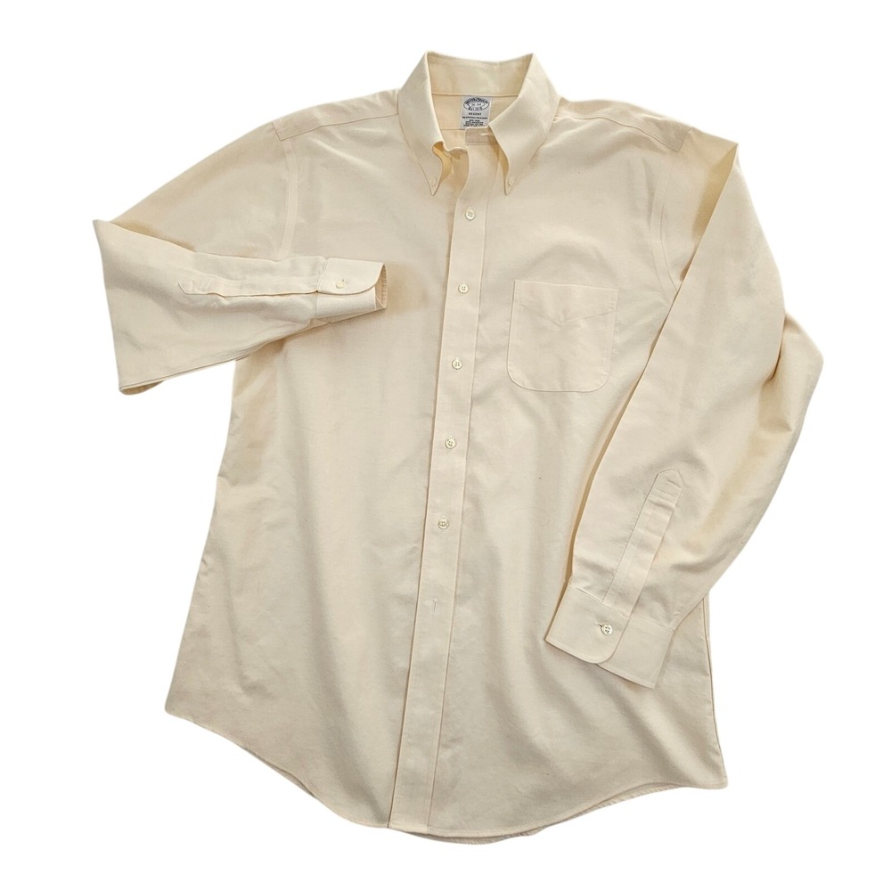 Brooks Brothers Regent Dress Shirt Men 16 34 Non-Iron Supima Cotton Cream Yellow